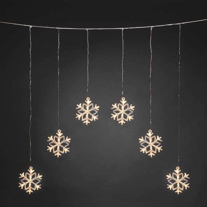 Lichtgordijn voor buiten - 6 sneeuwvlokken - 48 LEDs - Warm wit - Dimbaar - 0.9 meter - Kerstverlichting