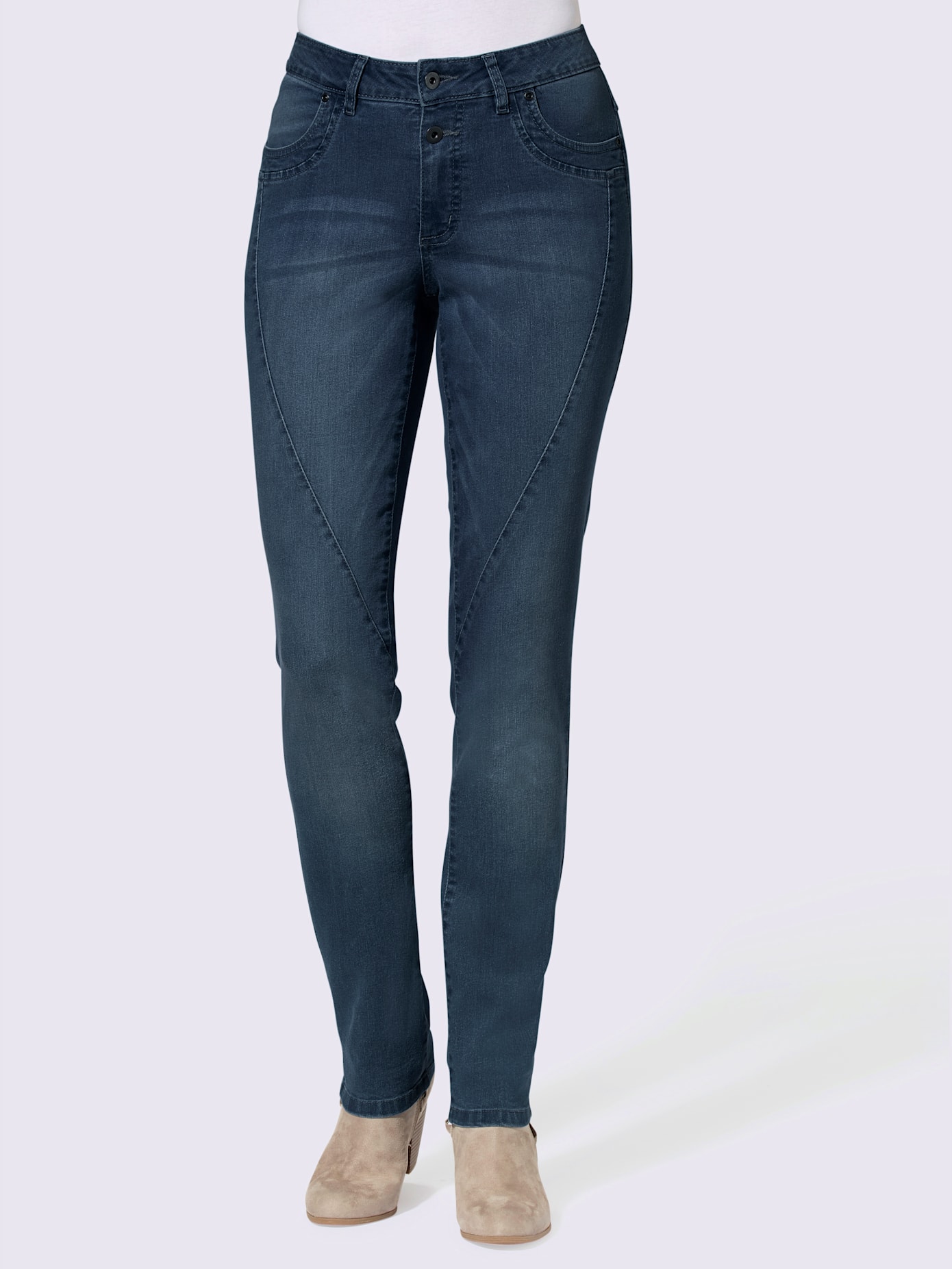 Jean femme coupe boyfriend délavé avec coutures décoratives