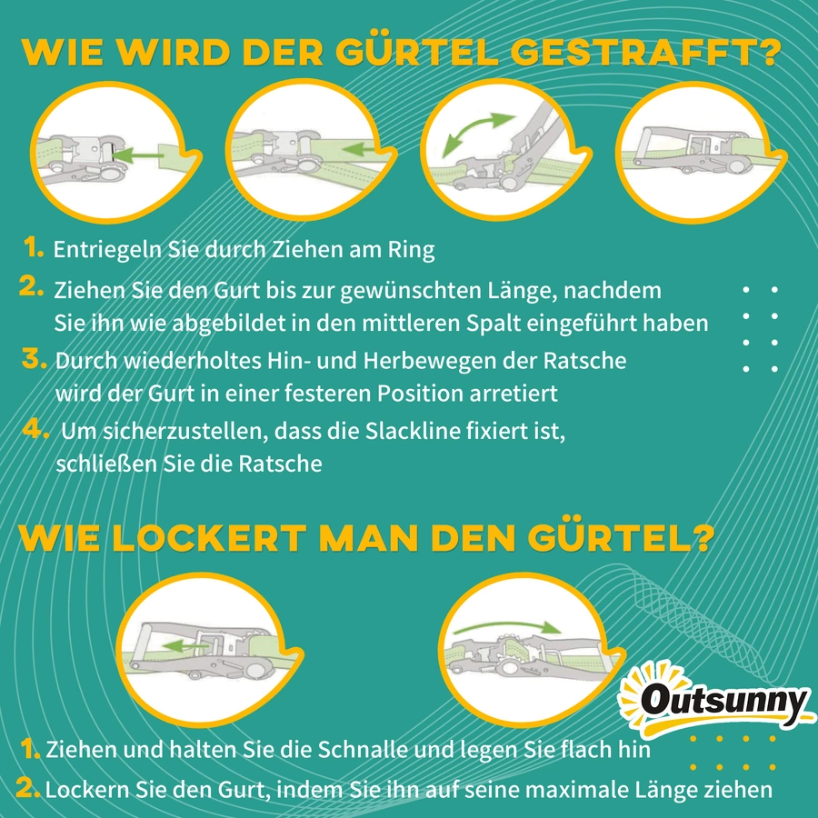 Outsunny Ninja Slackline-Set mit Aufbewahrungstasche für Kinder bunt