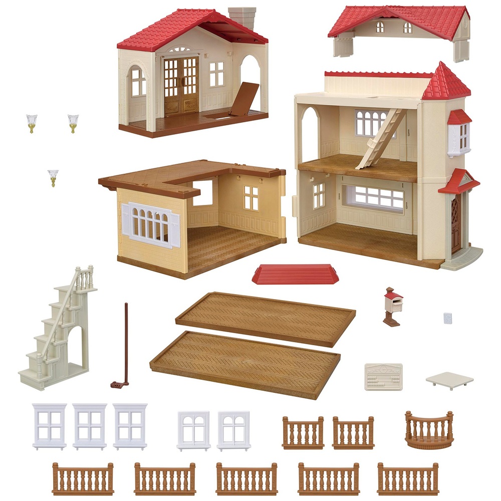 Sylvanian Families Landhaus-Geschenkset mit rotem Dach – Geheimes Dachboden-Spielzimmer