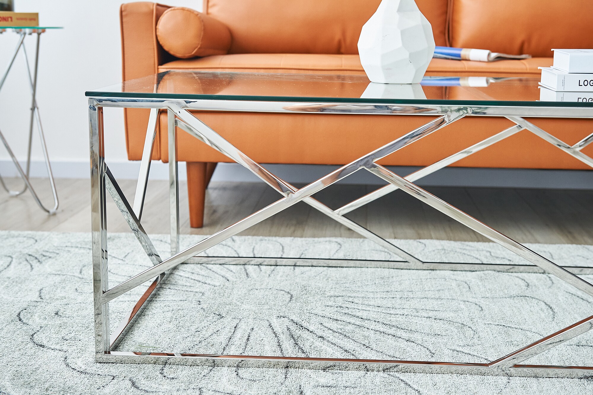 Couchtisch 120x60 silber Sofatisch Glas Tisch Beistelltisch Wohnzimmertisch