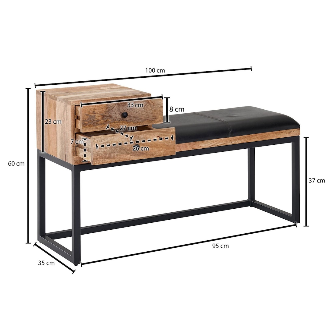 CASAVANTI Sitzbank 100 x 60 cm Braun/ Schwarz
