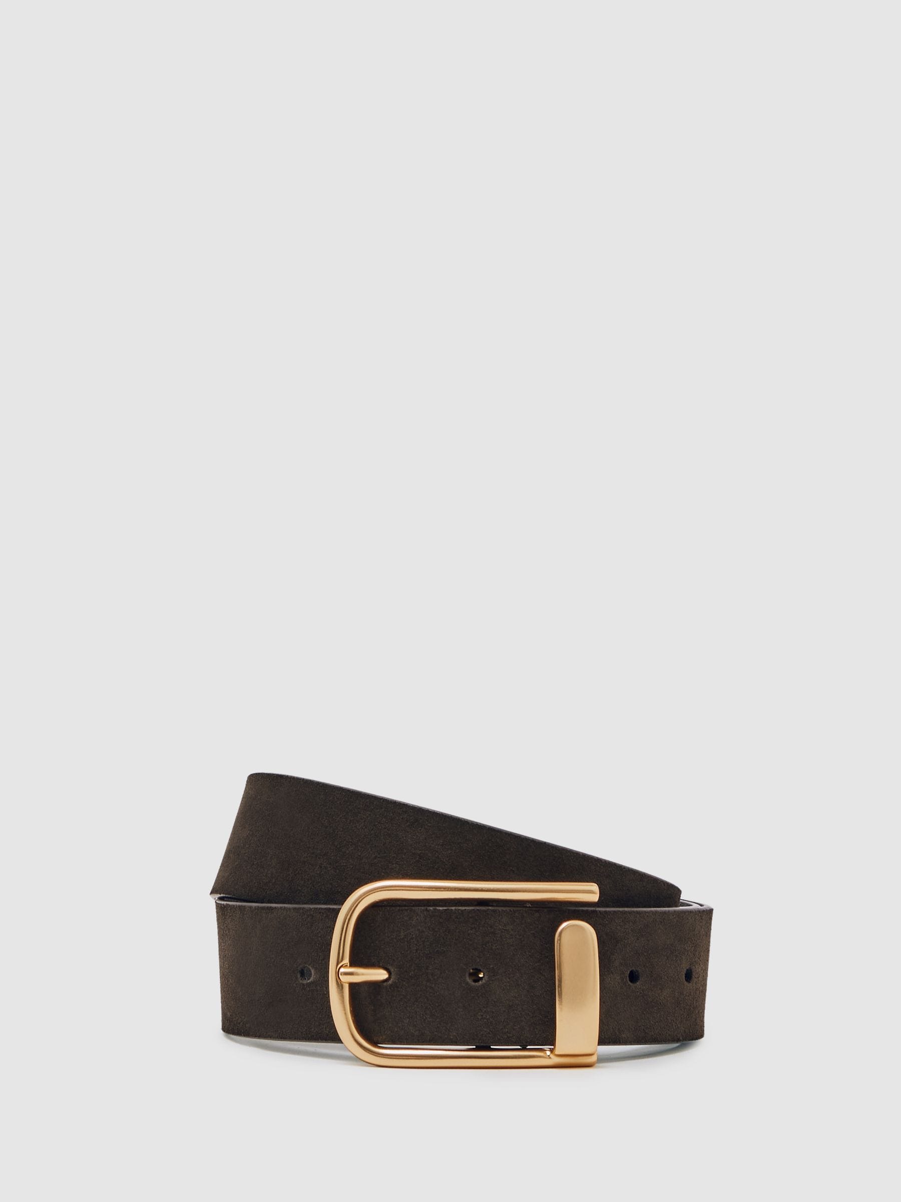 Chocoladebruin - Reiss Iyla leren riem met halve gesp