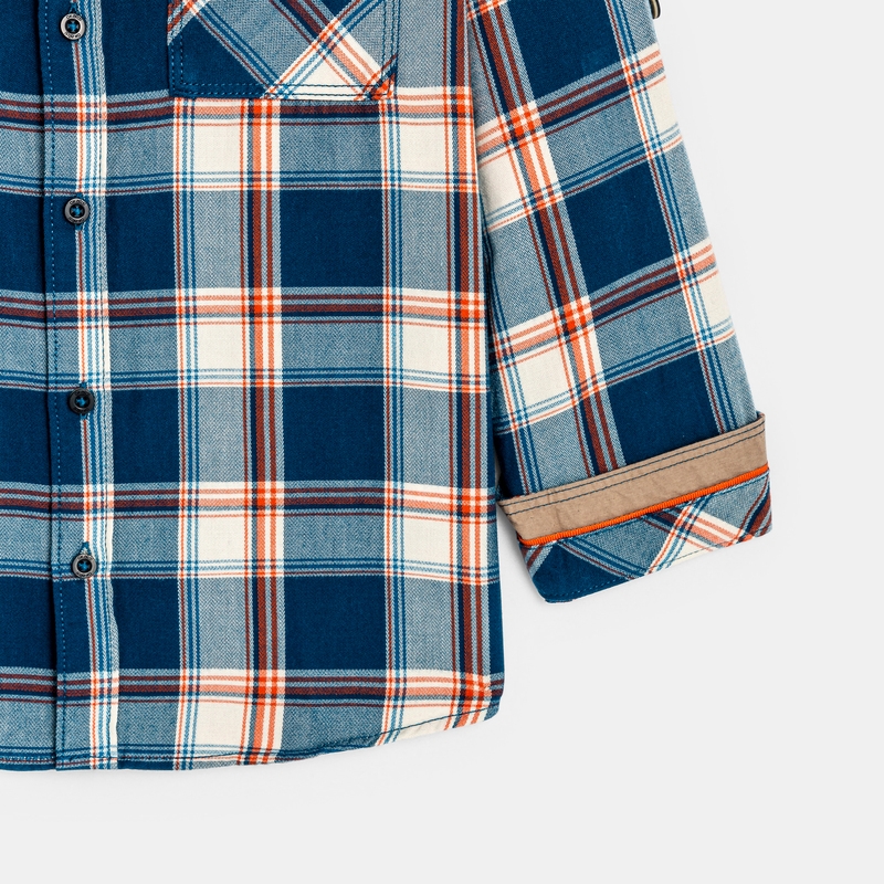 Chemise à carreaux manches longues bleue garçon