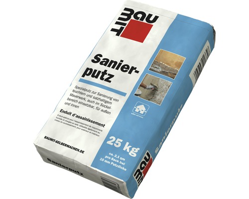 Baumit renovatiepleister voor de renovatie van vochtig, zoutbelast metselwerk voor binnen en buiten, 25 kg