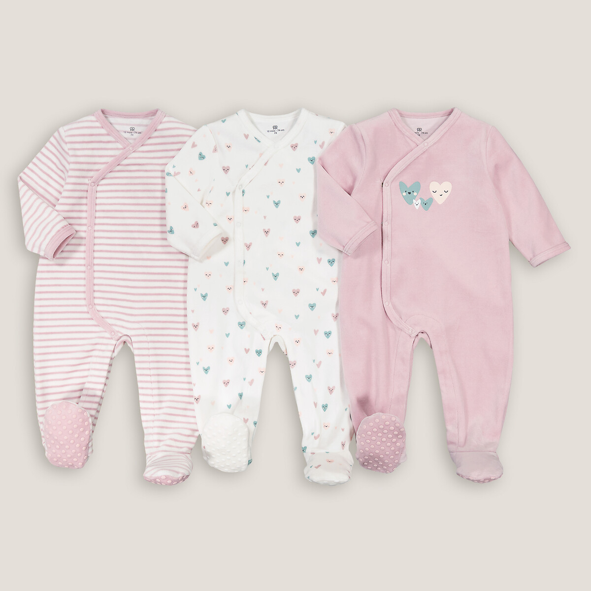 COLEÇÃO LA REDOUTE<br>Conjunto de 3 pijamas de veludo de uma peça