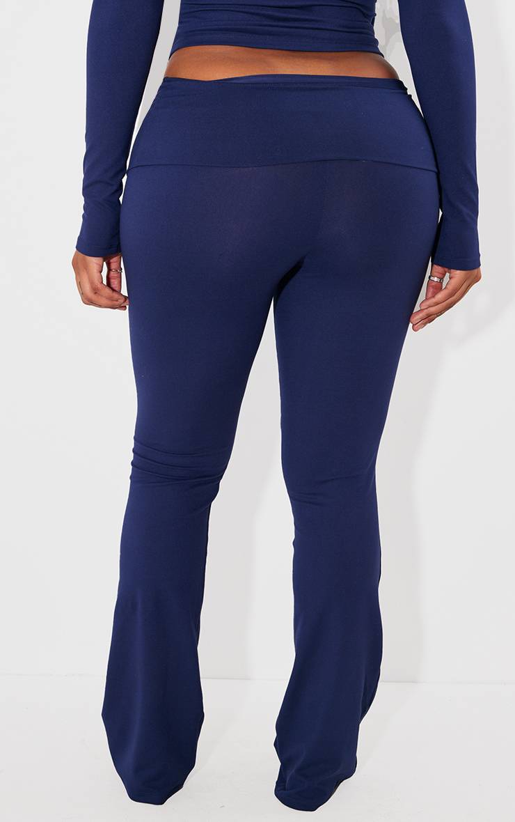 Bleu Marine Pantalon Évasé Taille Haute Sculptant À Rabat Shape Stretch