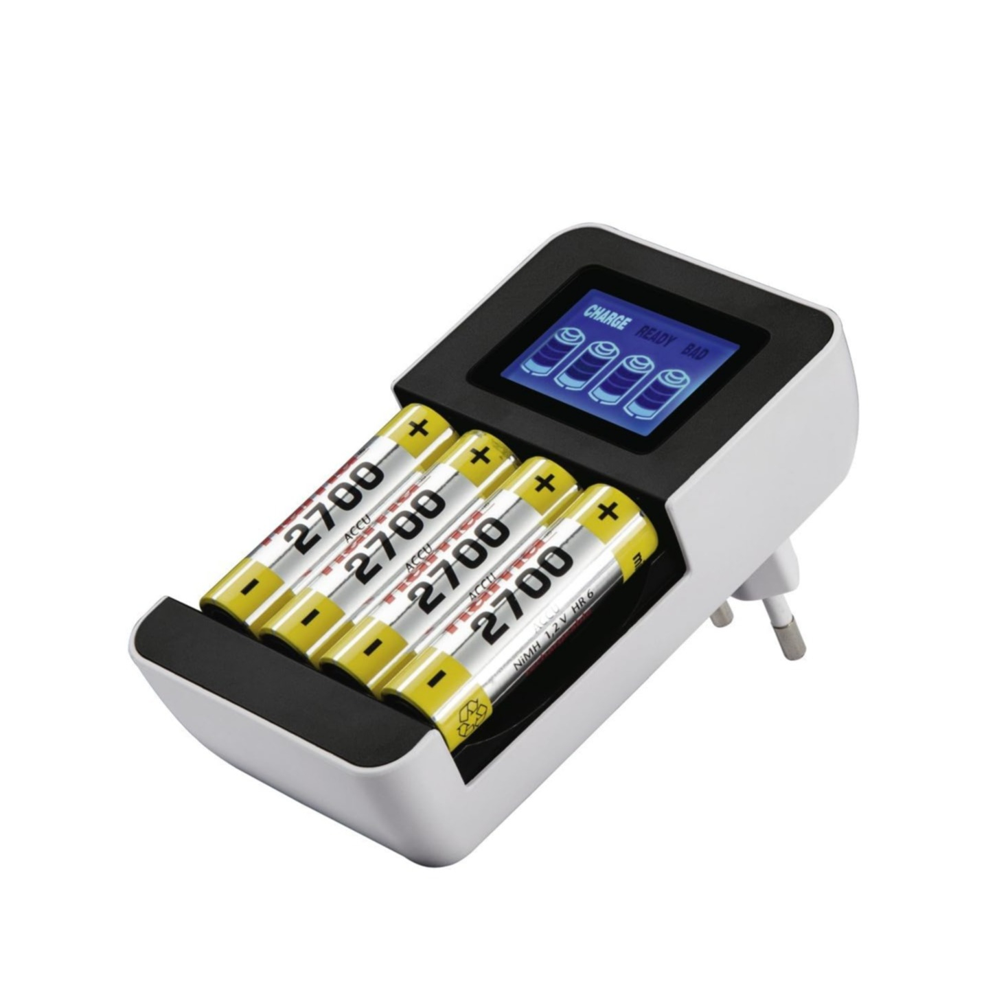 4-fach Batterieladegerät Akkuladegerät mit LCD Display für 1 bis 4 NiMH-Akkus AA / AAA (00223552) - Schwarz / Weiss