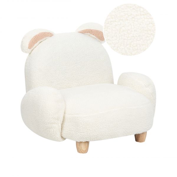 Beliani Cadeira para Crianças Estofada em Imitação de Pele Branca Creme e Apoios para os Braços Quarto de Criança Design Moderno em Forma de Coelho