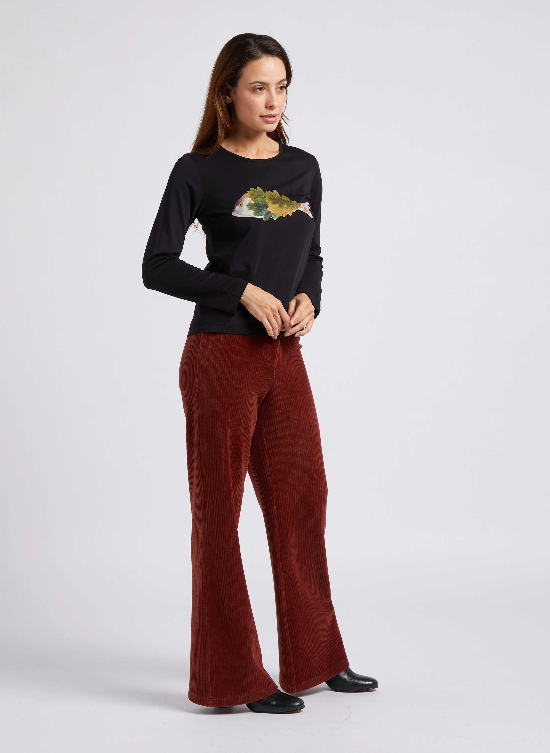 Pantalon flare en coton mélangé | Marron