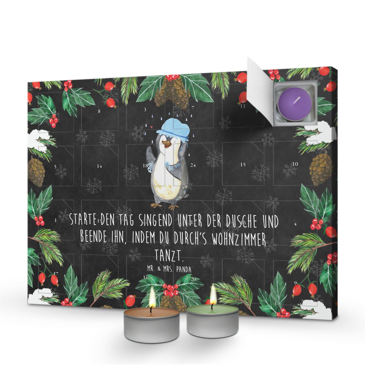 Mr. & Mrs. Panda Geurkaars Adventskalender Pinguïn Douche - Zwart