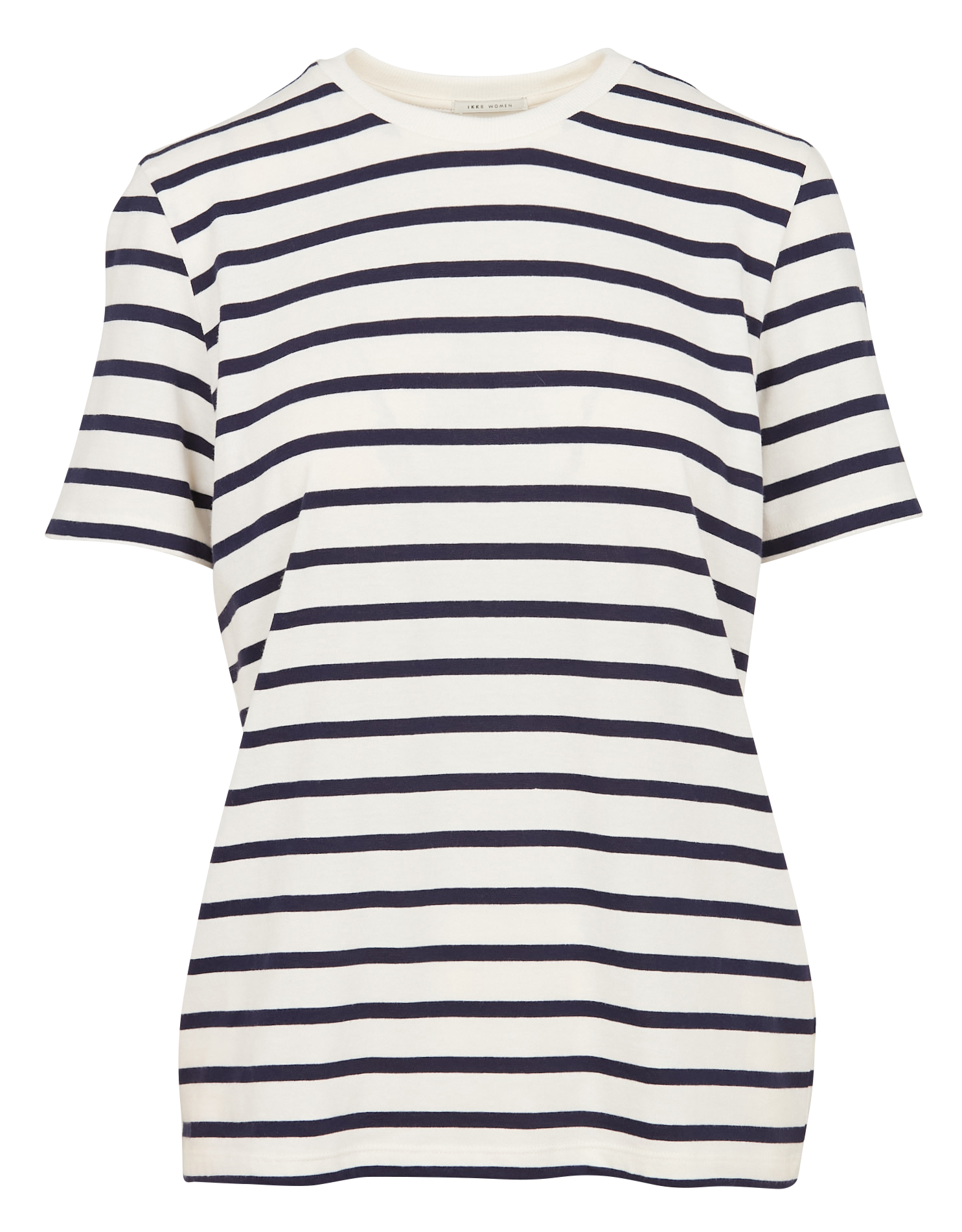 Tee-shirt col rond rayé en coton mélangé | Bleu