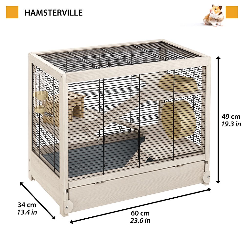Ferplast cage en bois fsc pour hamsters hamsterville, souris et petits rongeurs, structure sur plusieurs niveaux, accessoires