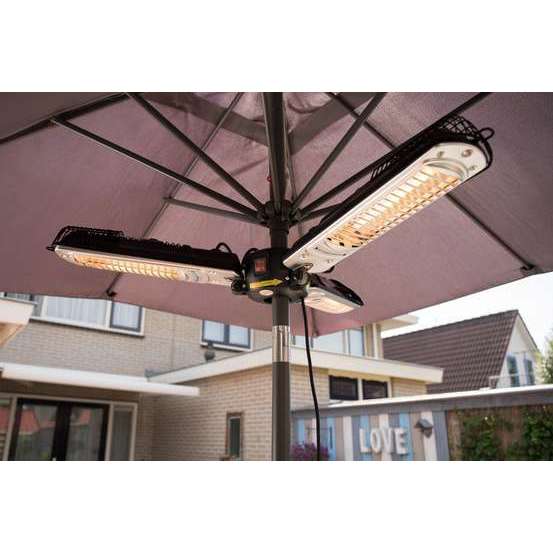 Chauffage halogène extérieur parasol SUNRED acier argent - D.100 cm
