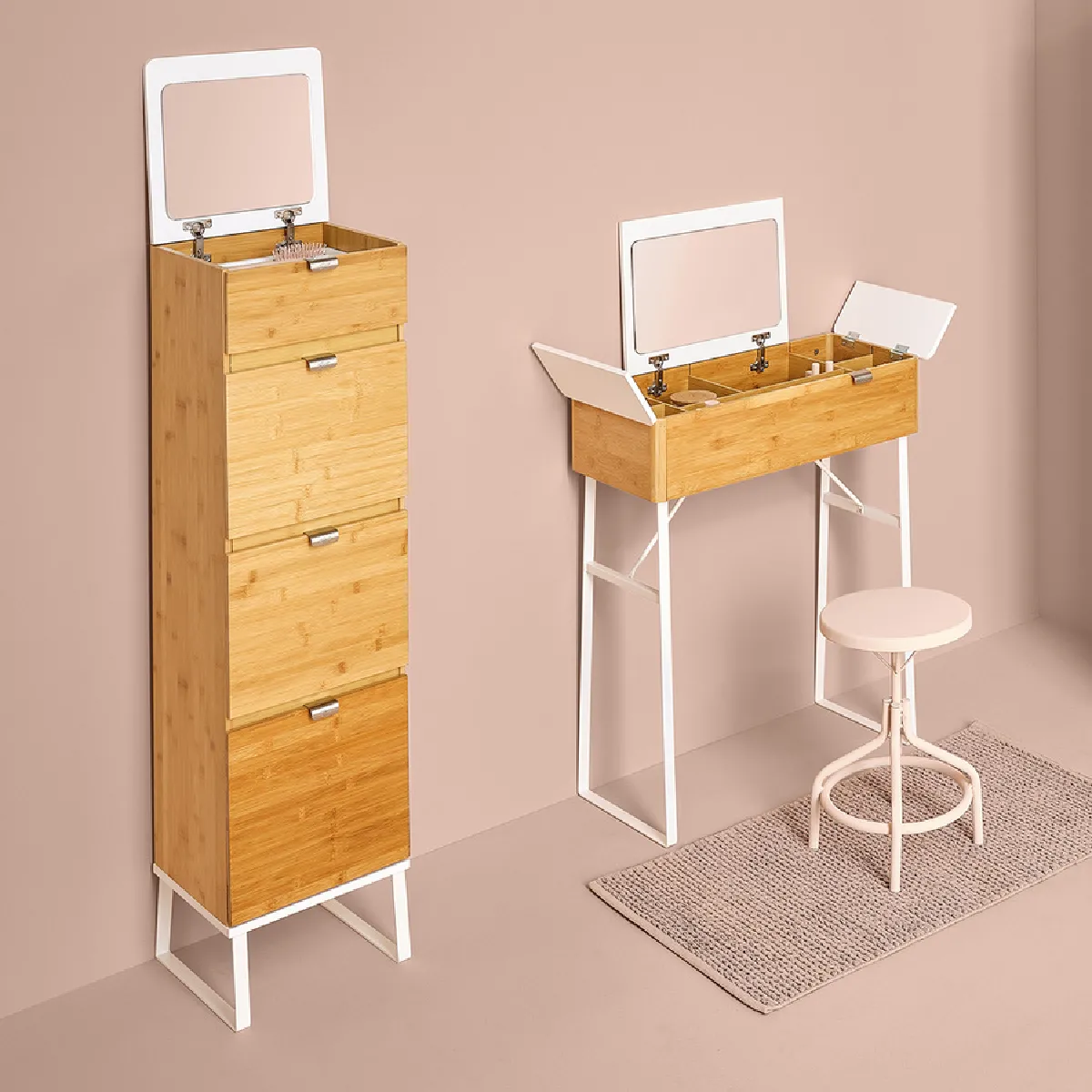 Pegane Coiffeuse - Blanc et Naturel