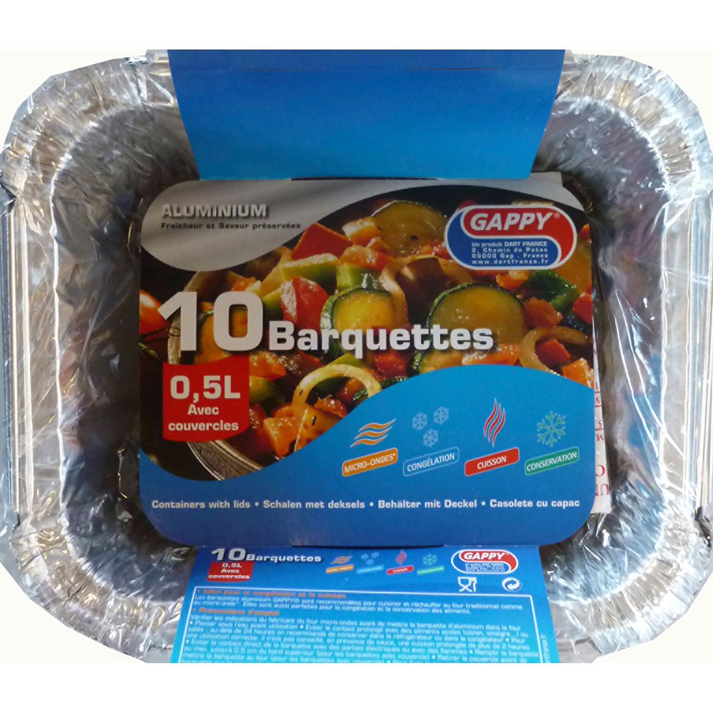Lot de 10 barquettes alimentaires aluminium 0.5L