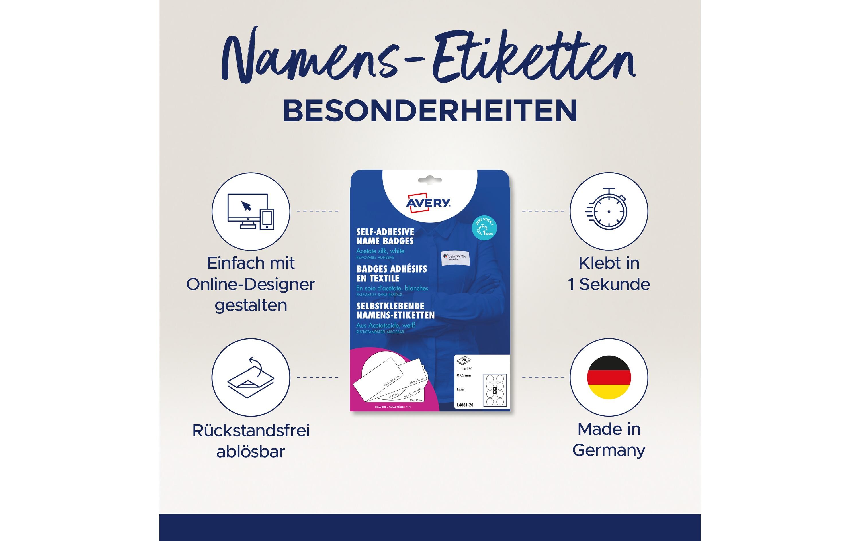 Namensetiketten Ø 65 mm, 20 BlattNamens-Etiketten für Seminare, Konferenzen oder Veranstaltungen