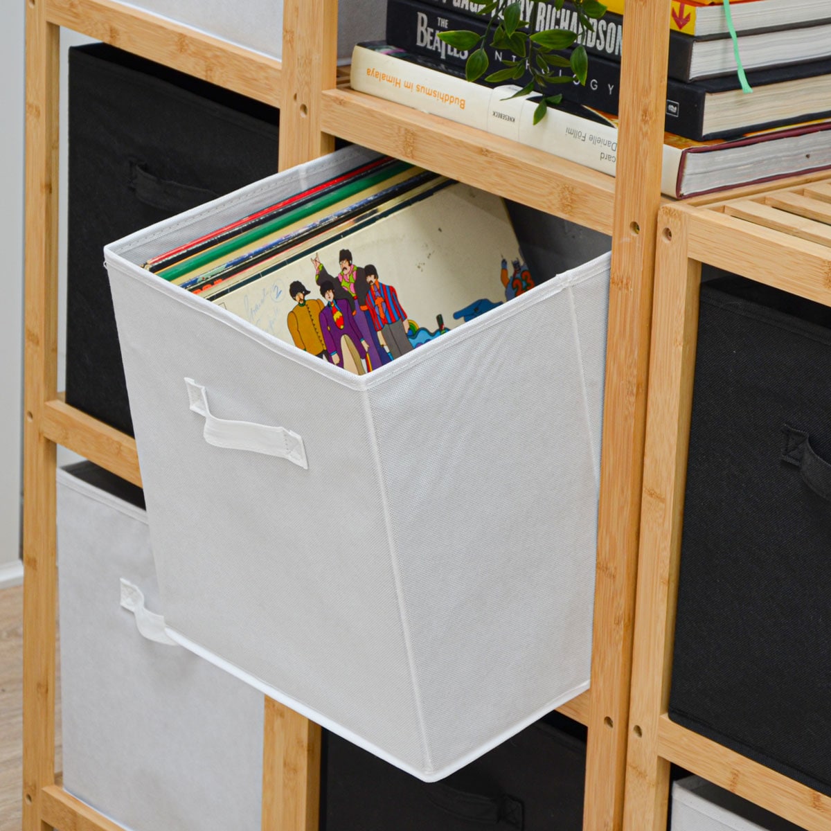 Faltbox Set 4 Boxen für Kallax Regal weiß 33x38x33cm Expedit Box mit Stoffgriff
