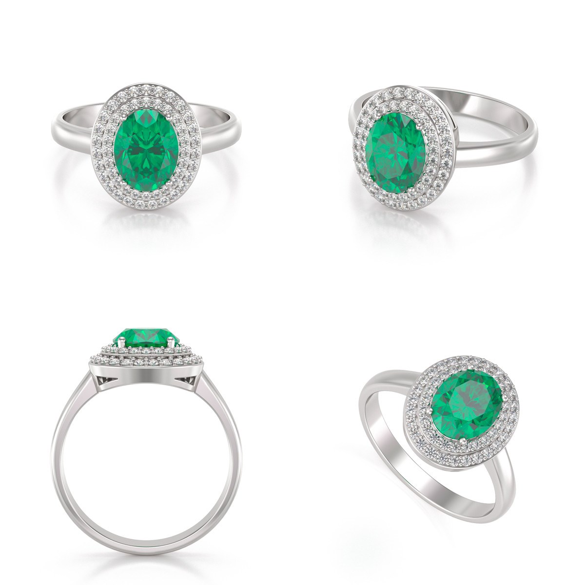 Bague d'Emeraude et Diamants en Argent 925 de 3.82grs | Bijoux Précieux et Uniques