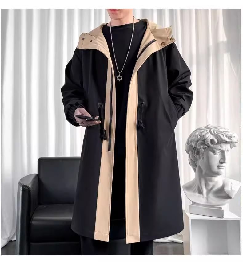 emeisa - Mock Two-Piece Two Tone Hooded Midi Zip Coat