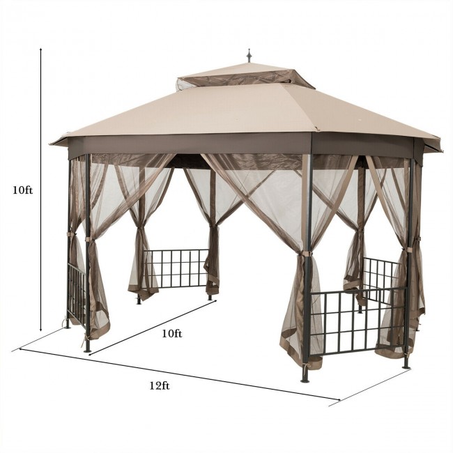 Gazebo octogonal para pátio de 3m x 3,6m com tela mosquiteira