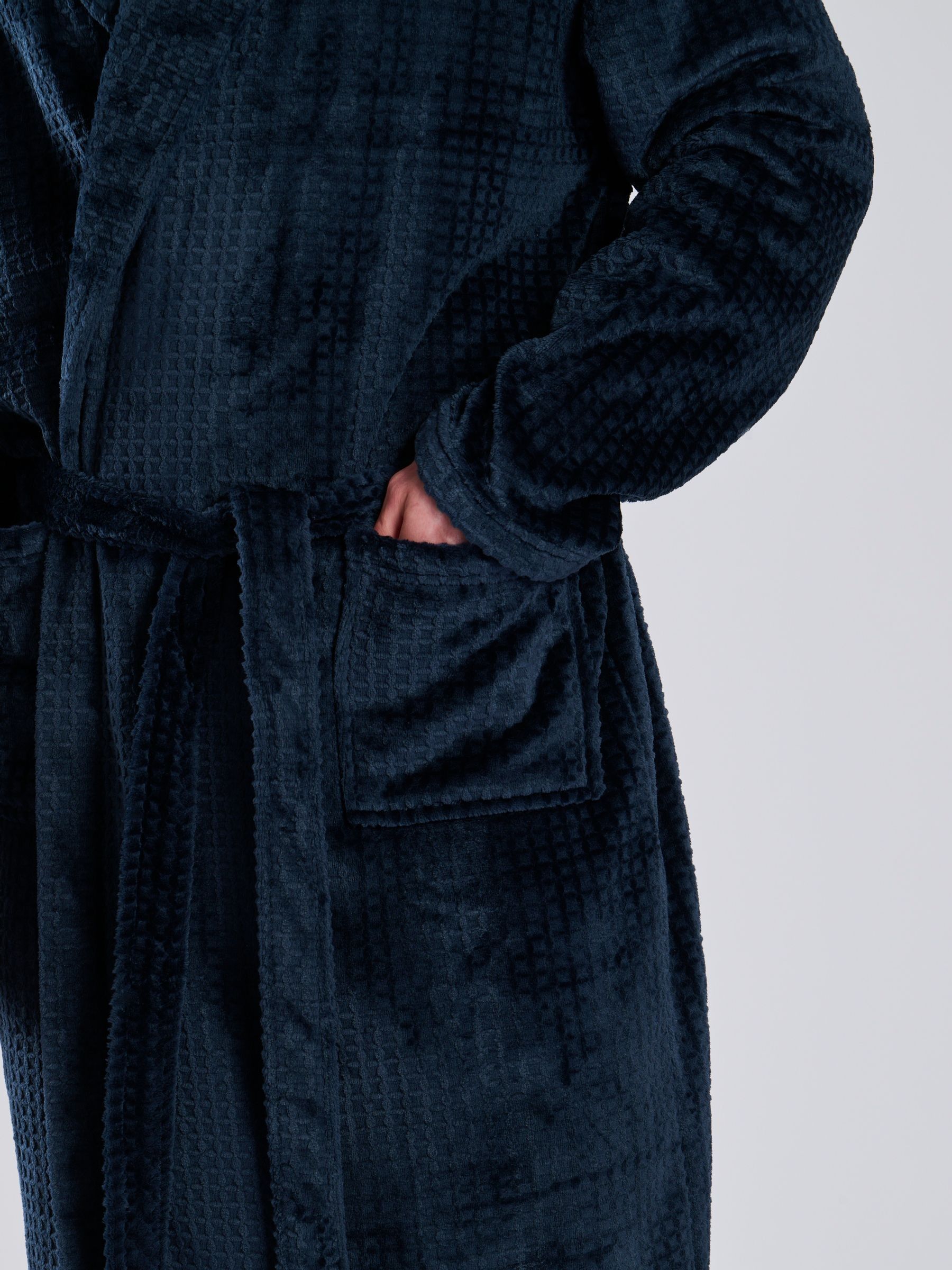 Blauw - Loungeable wafelstof fleece kamerjas met sjaalkraag