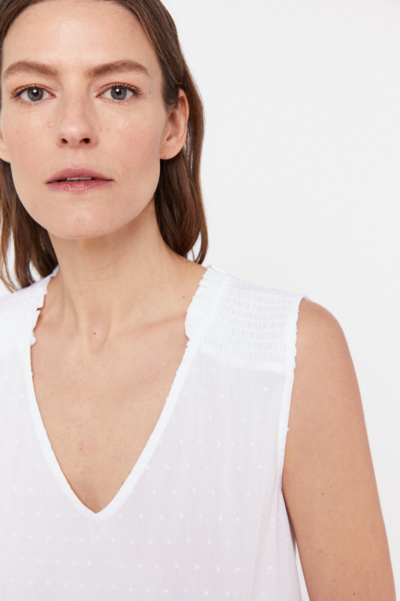 Top franzido combinado - Branco