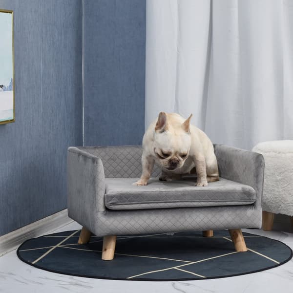 Hundesofa Velvet Touch Pet Sofa For Små Hunder Opptil 8 Kg, Med Treben, Grå, 64X45X36Cm