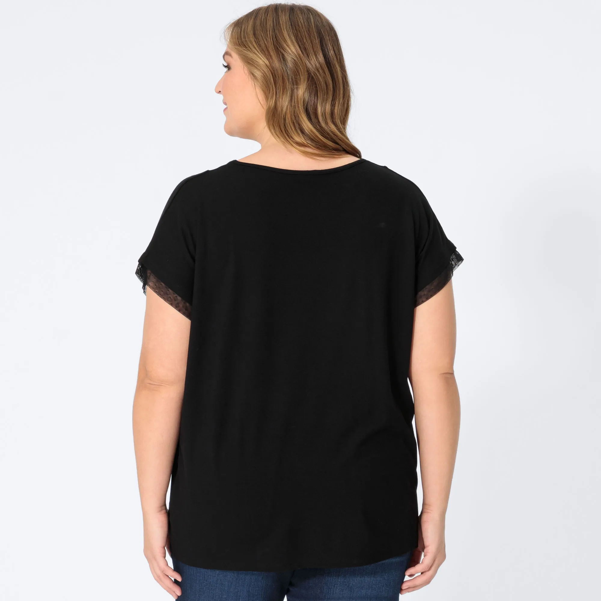 Damen-T-Shirt mit Mesh-Verzierungen, große Größen