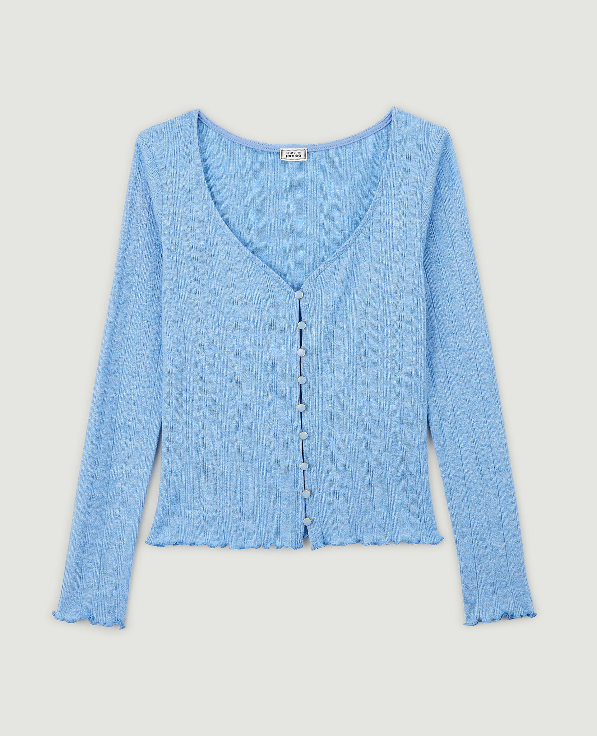 Top boutonné en maille côtelée - Bleu électrique