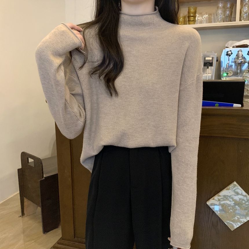 Monroll - Effen gebreide top met lange mouwen en mockneck