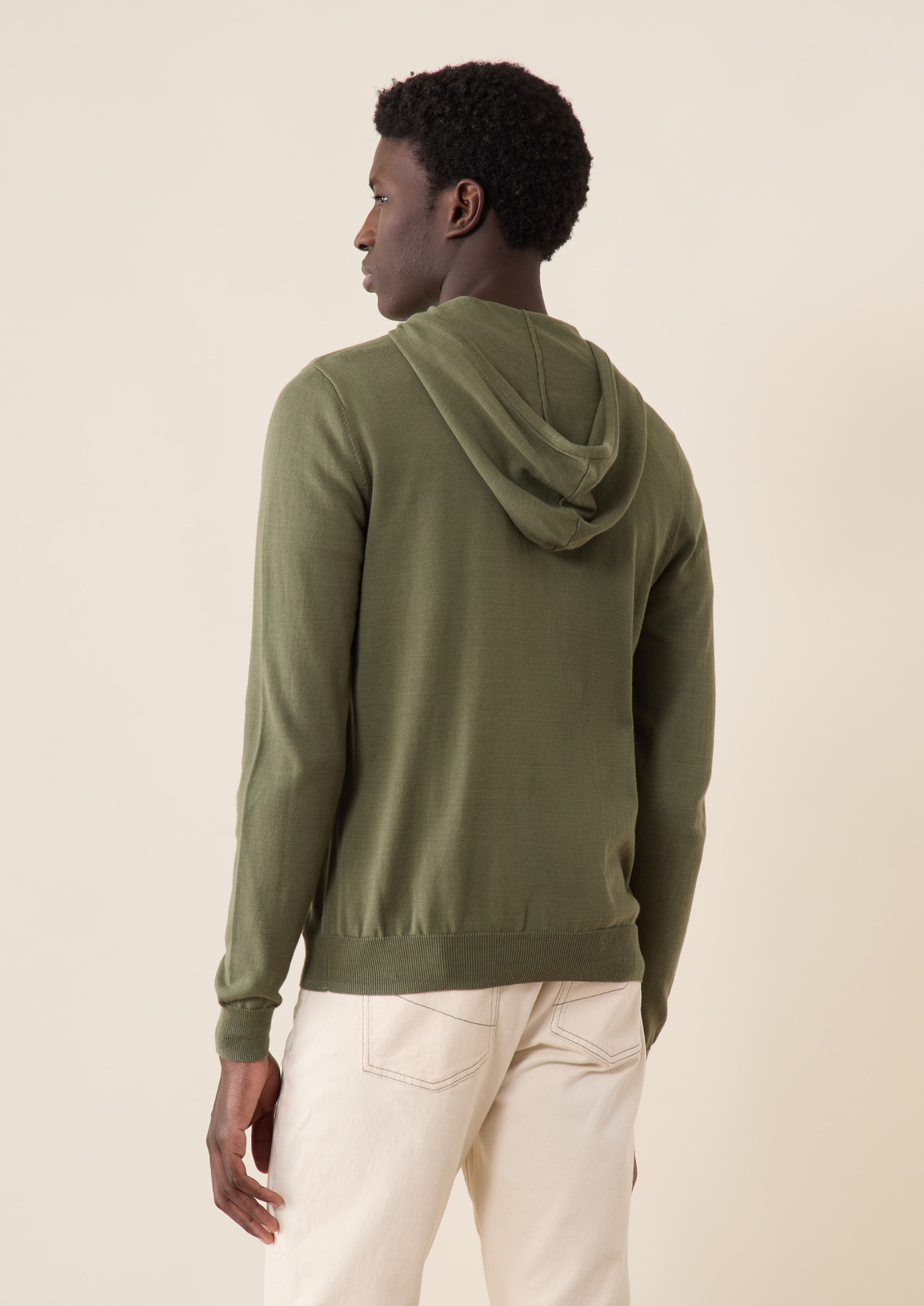 Gilet à capuche zippé en coton uni kaki