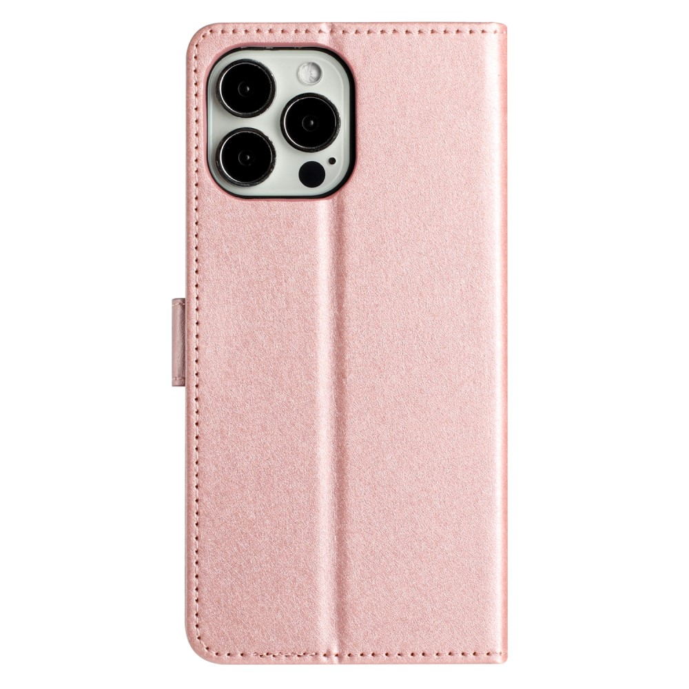 iPhone 15 Pro Leder Tasche Flipcover Wallet mit Kartenfächern - Roségold