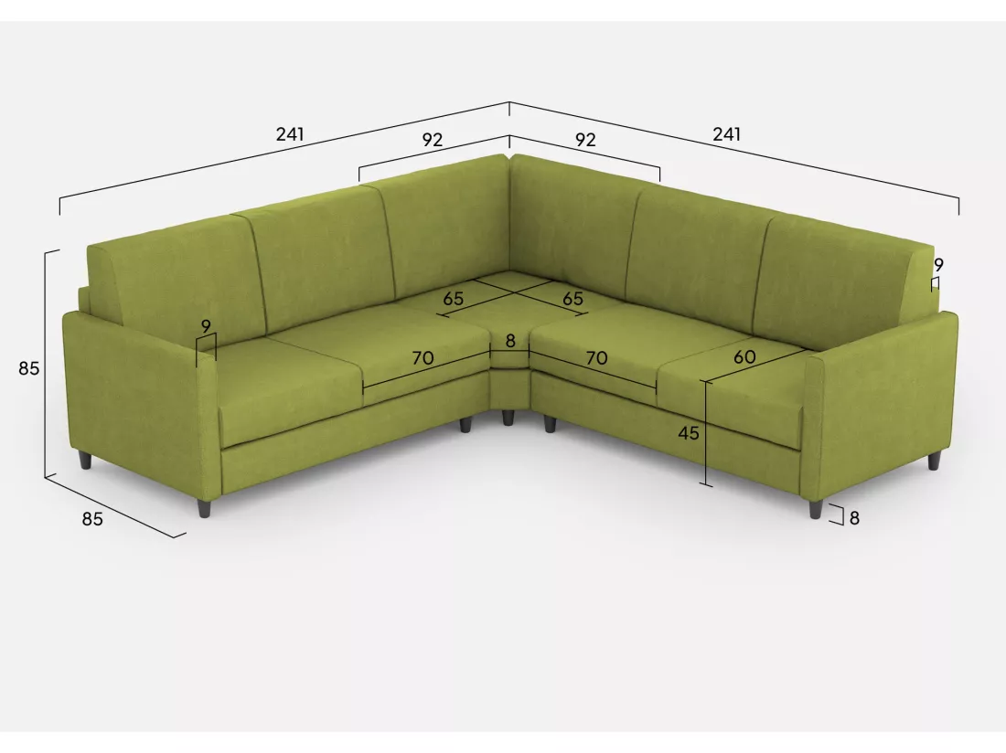 Canapé d'angle moderne italien tissu vert pistache Korane - 5 tailles-Taille 241x241 cm