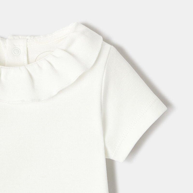 T-shirt à col collerette manches courtes en coton bio blanc naissance Absorba Blanc
