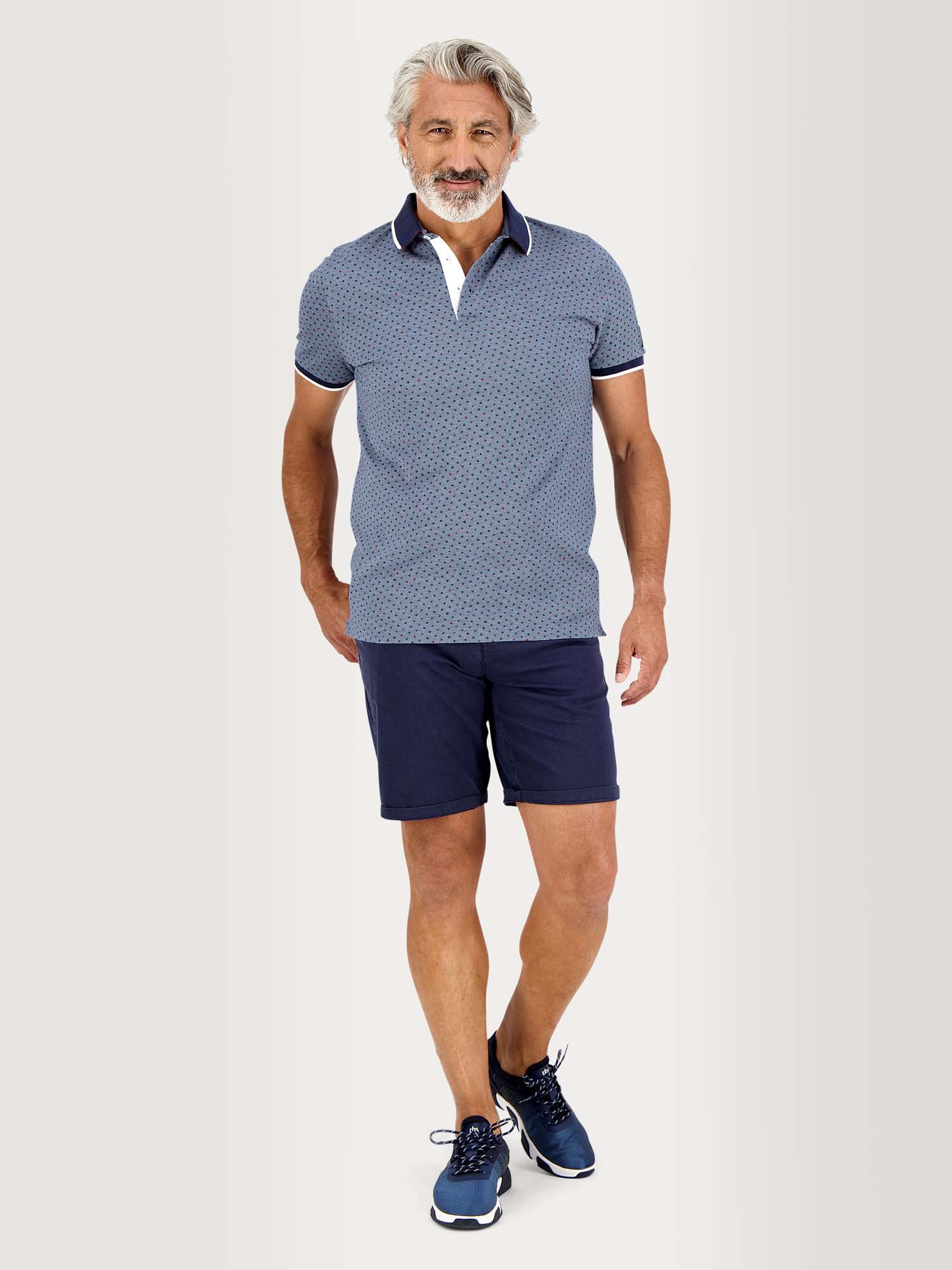 Polo Homme Manches Courtes Micro Motif Bleu