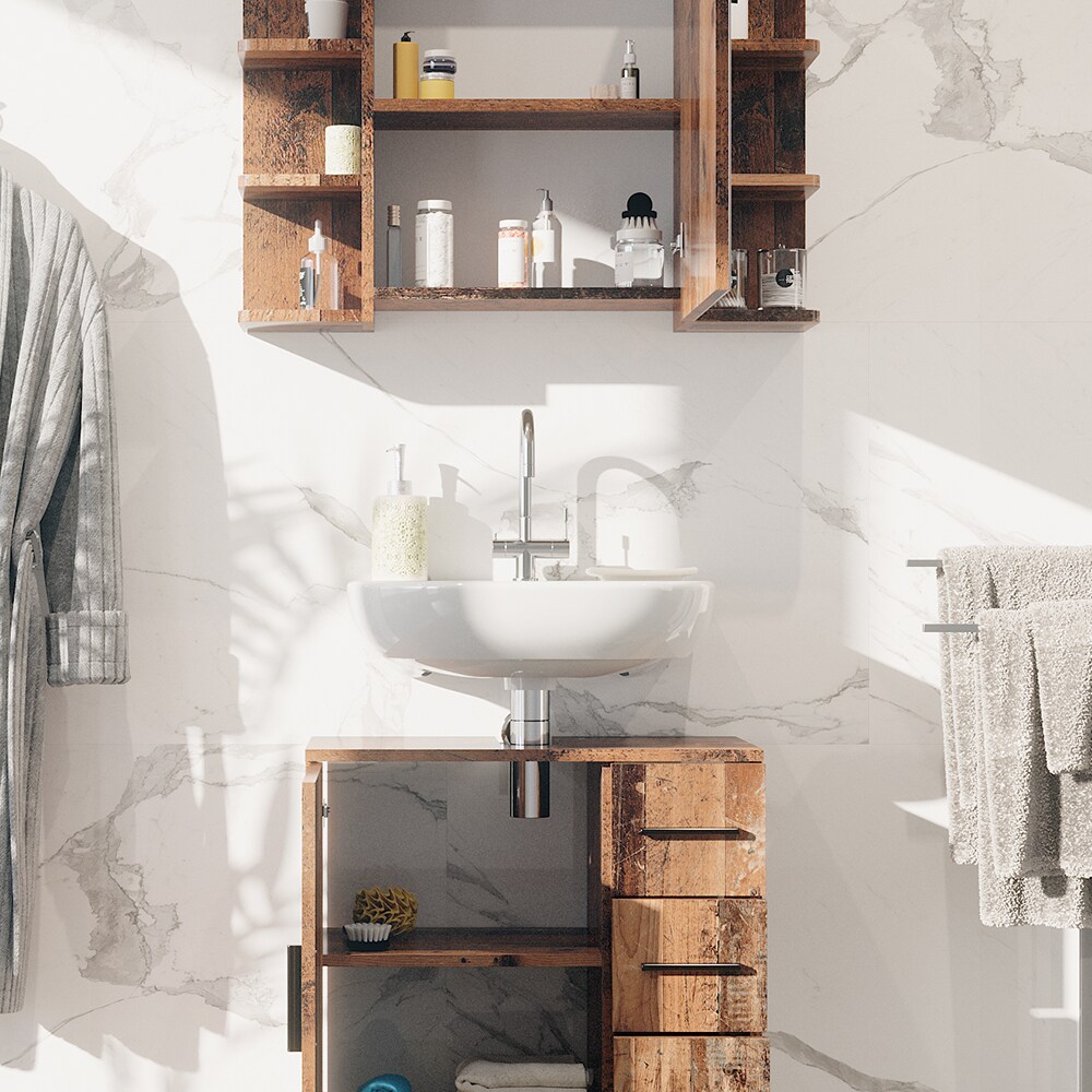Vicco Badmöbelset Ilias Old Style modern Badezimmerschrank Badschrank Badezimmermöbel Waschtischunterschrank Waschbeckenunterschrank Spiegelschrank Schranktür Schrankfach Schrankschublade