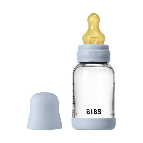 BIBS Fles - Slow Flow - 120 ml - Glas/Latex - Baby Blue