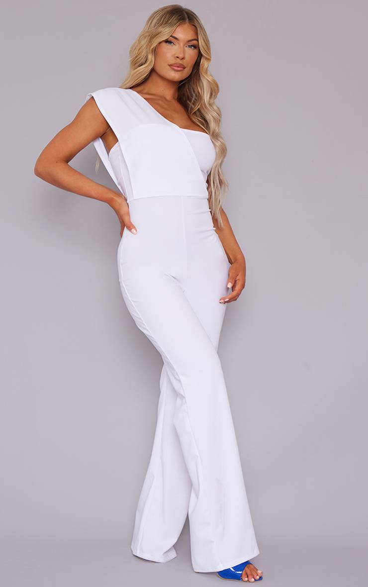 Blanc Combinaison Asymétrique À Une Épaule Avec Détails Drapés