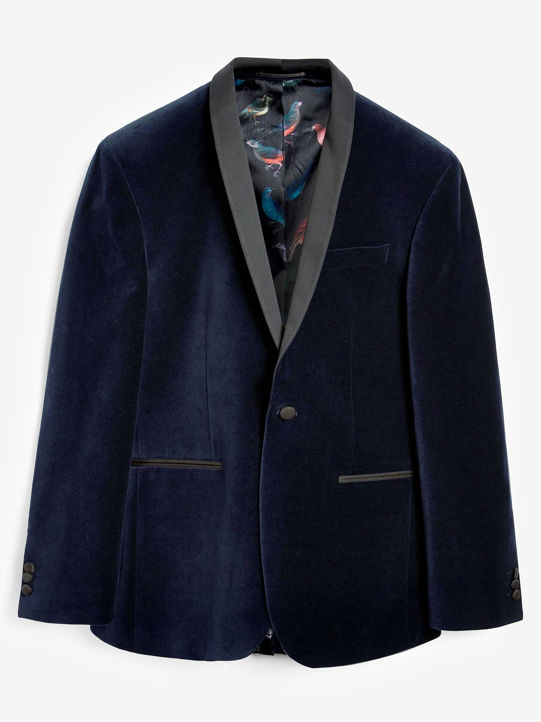 Marineblauw - Fluwelen blazer met sjaalkraag