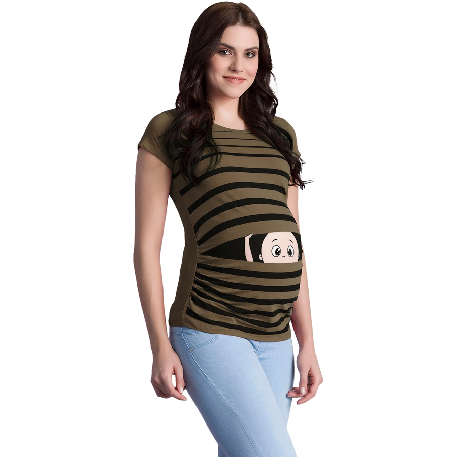 M.M.C. Umstandsshirt Guck Guck mit Motiv Khaki