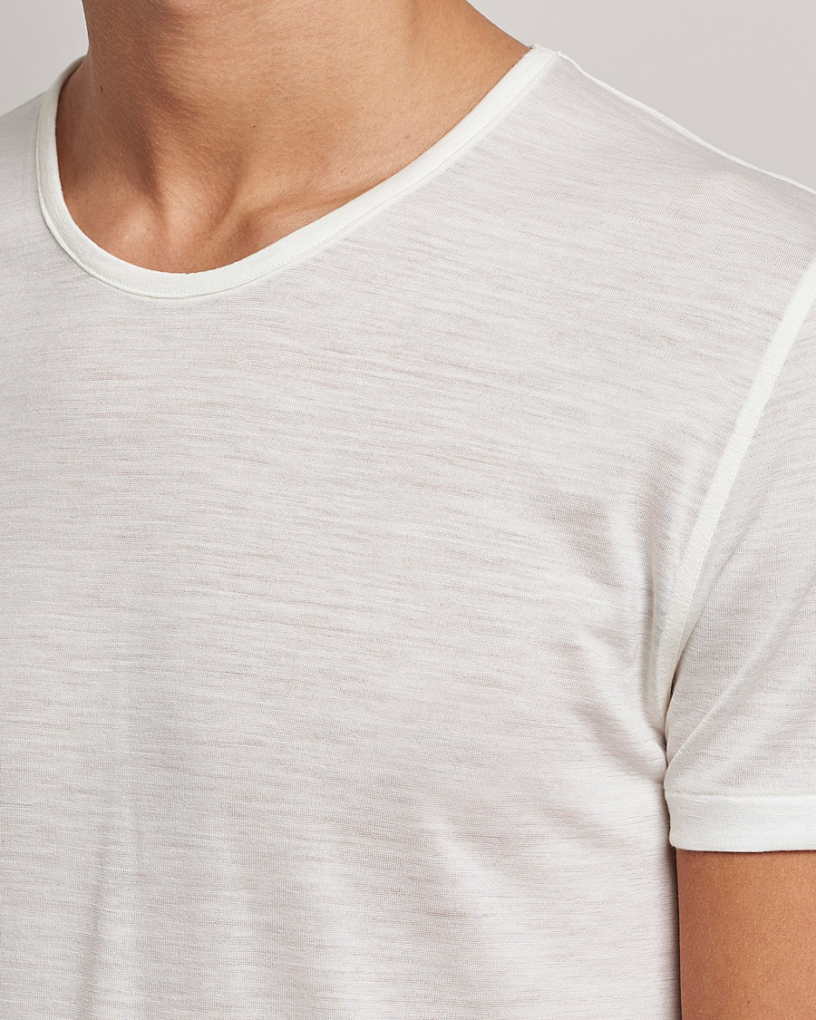 Zimmerli of Switzerland Wool/Silk Crew Neck T-Shirt Ecru