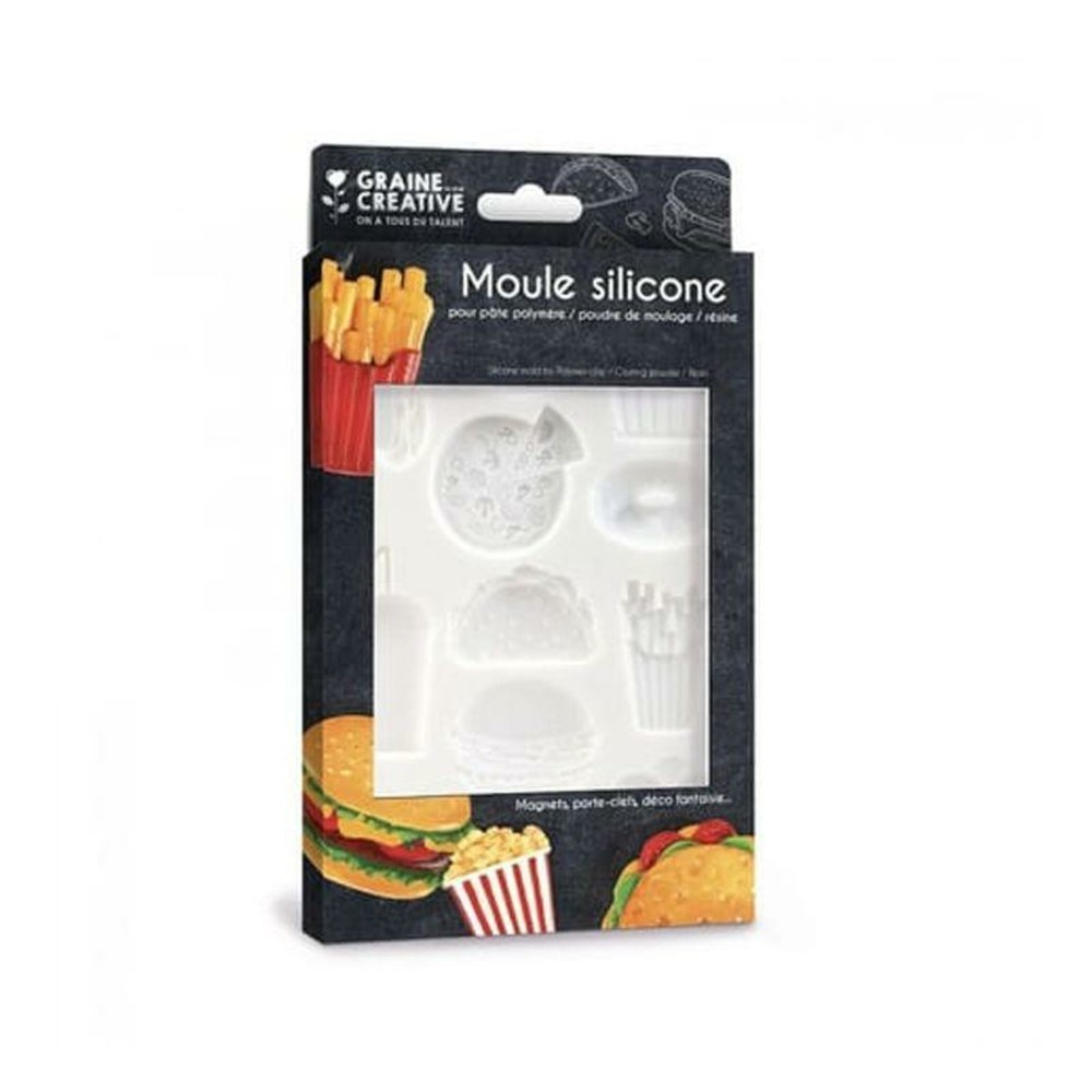 Moule en silicone pour pâte polymère - junk food - 20 x 13 cm