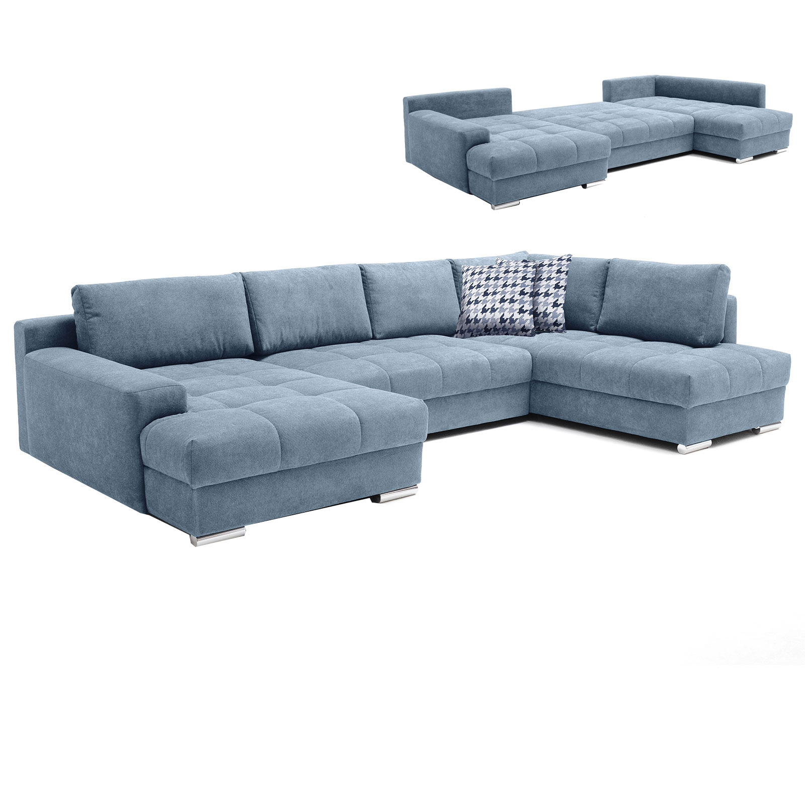 Wohnlandschaft - blue grey - Boxspringfederung - Liegefunktion