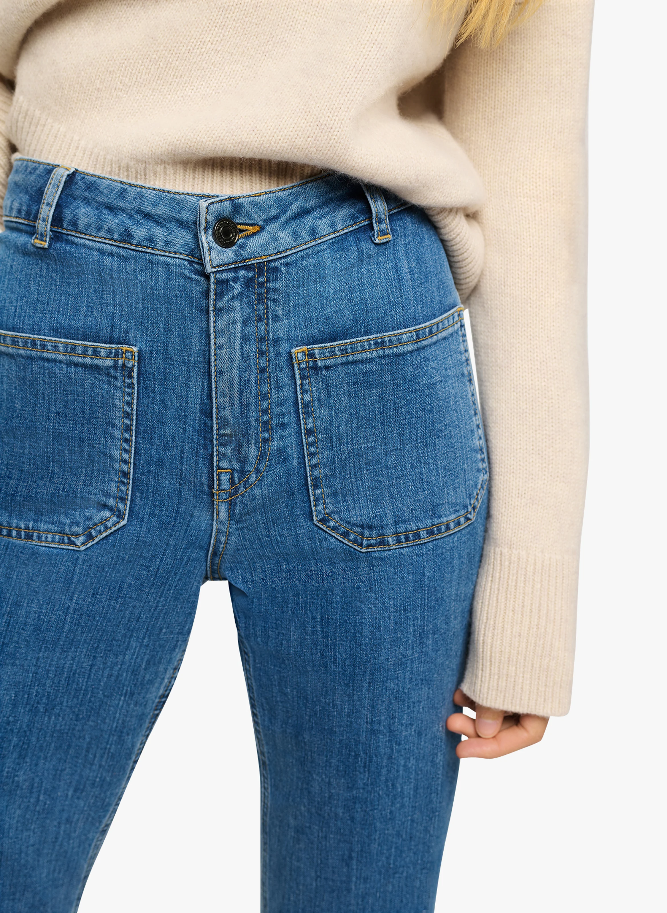 DOMPAY - Jean flare taille haute en coton | Bleu