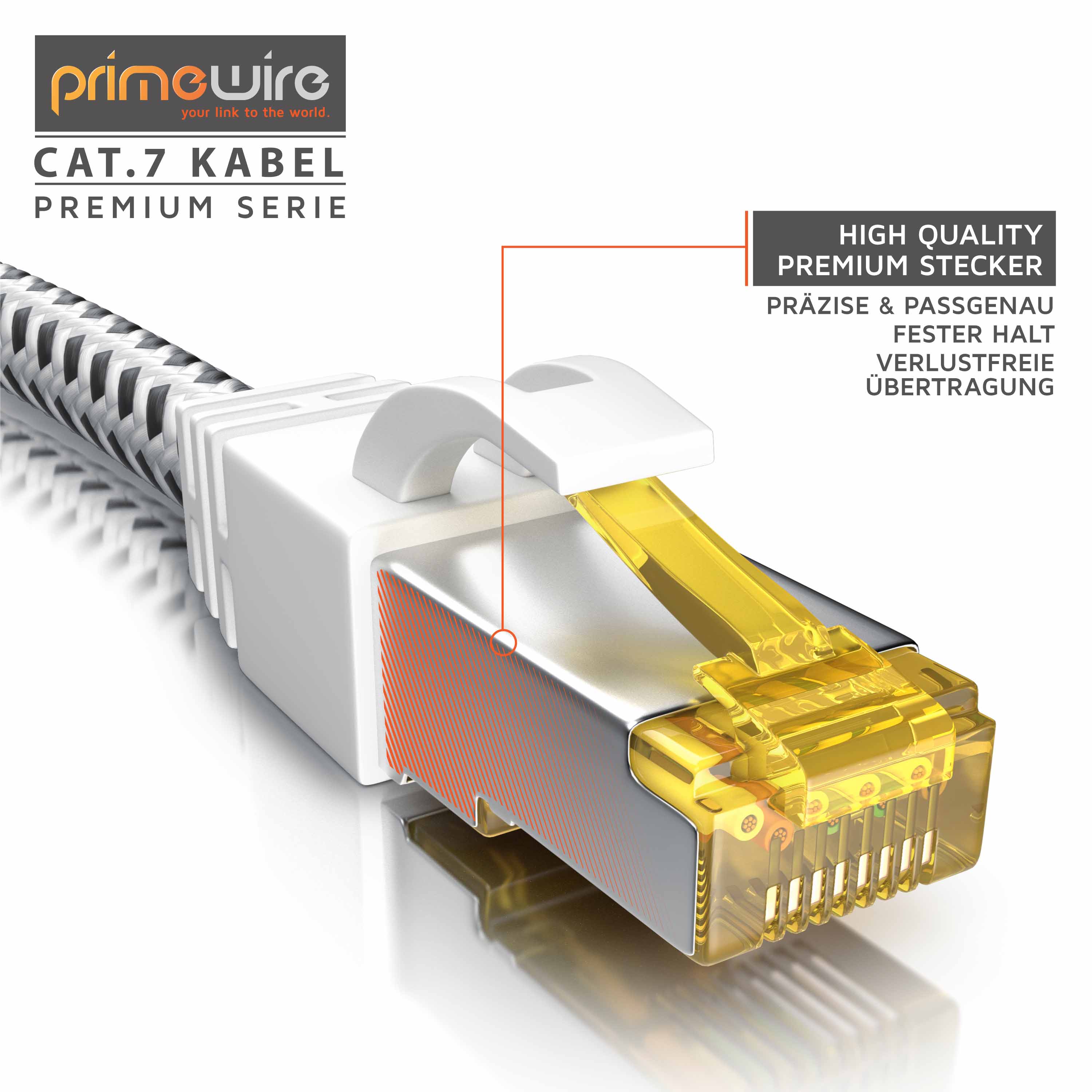 Primewire Patchkabel CAT 7 Rohkabel mit Baumwollummantelung- Gigabit Ethernet LAN Kabel - 10 Gbit/s - S/FTP PIMF Schirmung - Netzwerkkabel - 10m