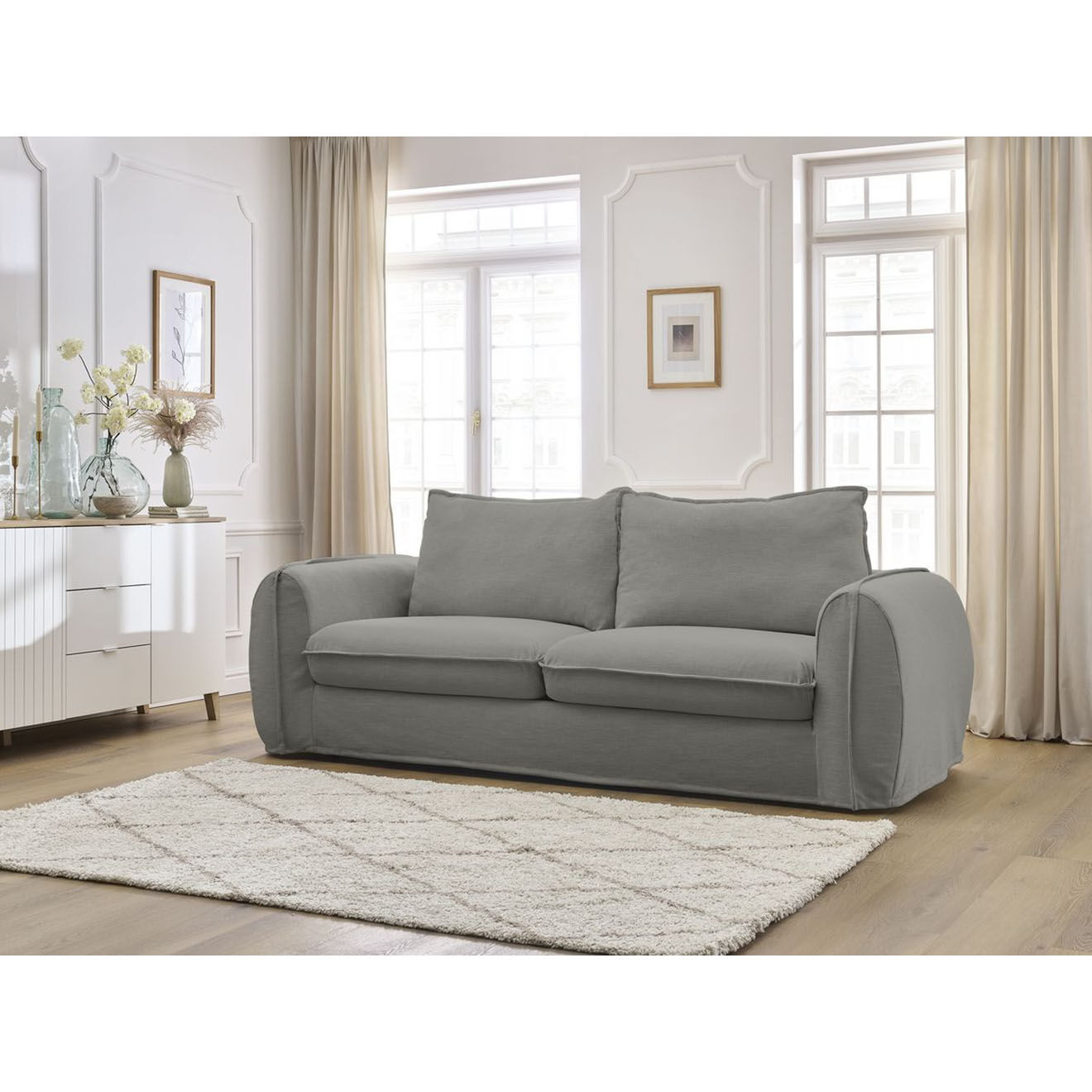 Bobochic Canapé droit convertible express 3 places Archimède 160 gris foncé - 236x106x93 cm