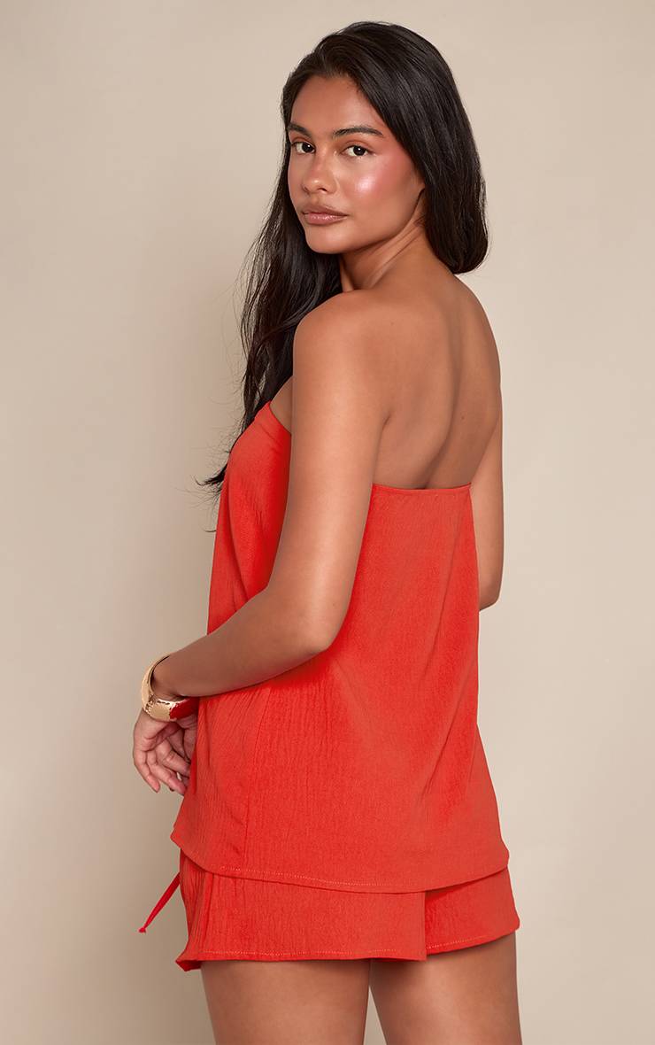 Bright Orange Short Taille Haute Fluide Avec Lien À Nouer Ensemble Coordonné Tissé