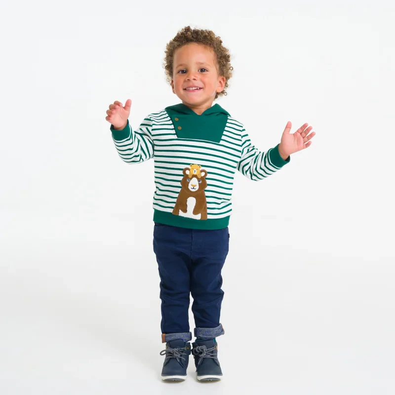 Sweat à capuche rayé ours bébé garçon Vert