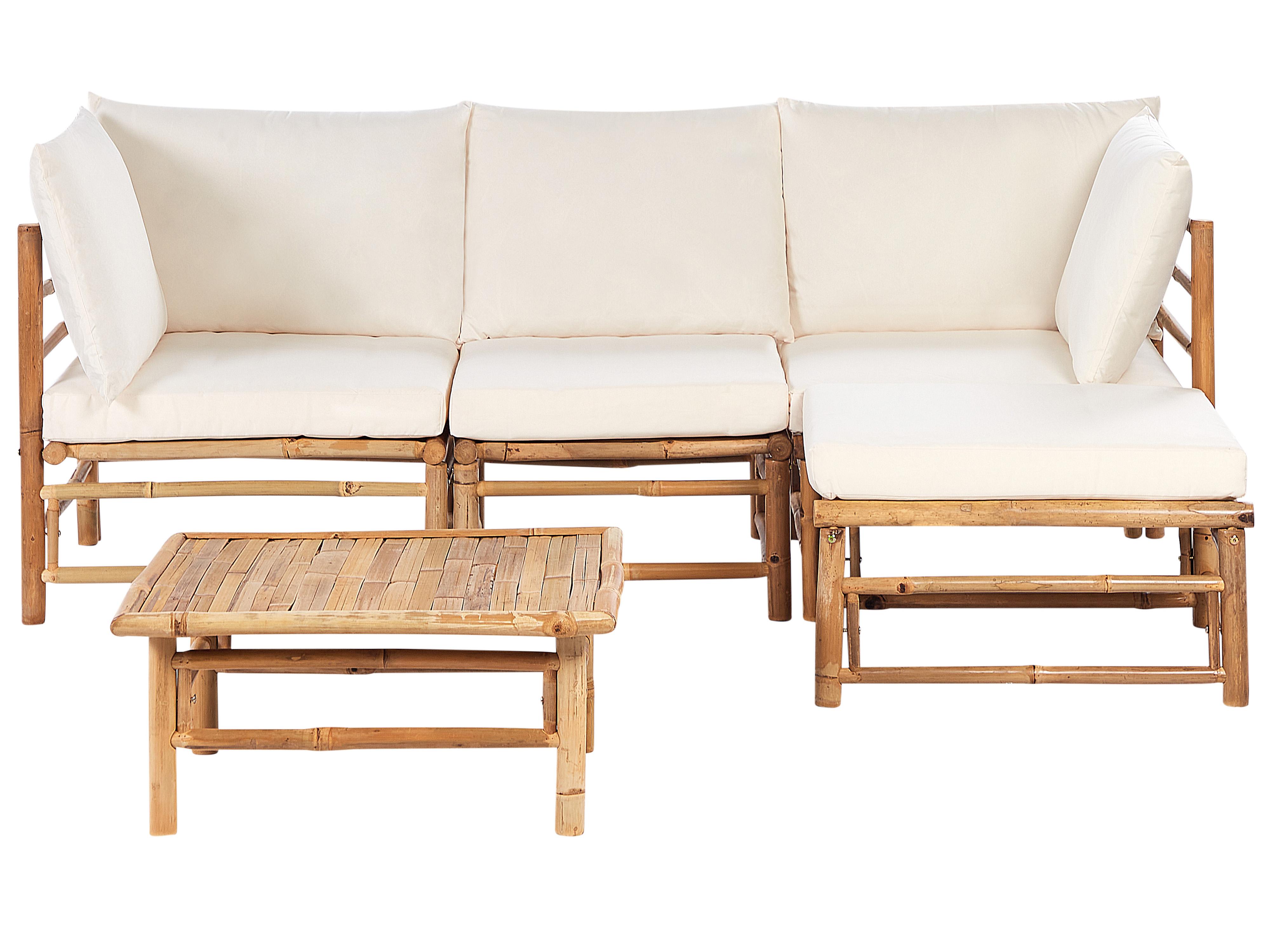 Tuin hoekloungeset met tafel 4-zits CERRETO linkszijdig Bamboehout Gebroken wit